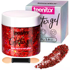 Teenitor purpurina roja en bote de 80 g, brillo intenso para rostro y cuerpo.