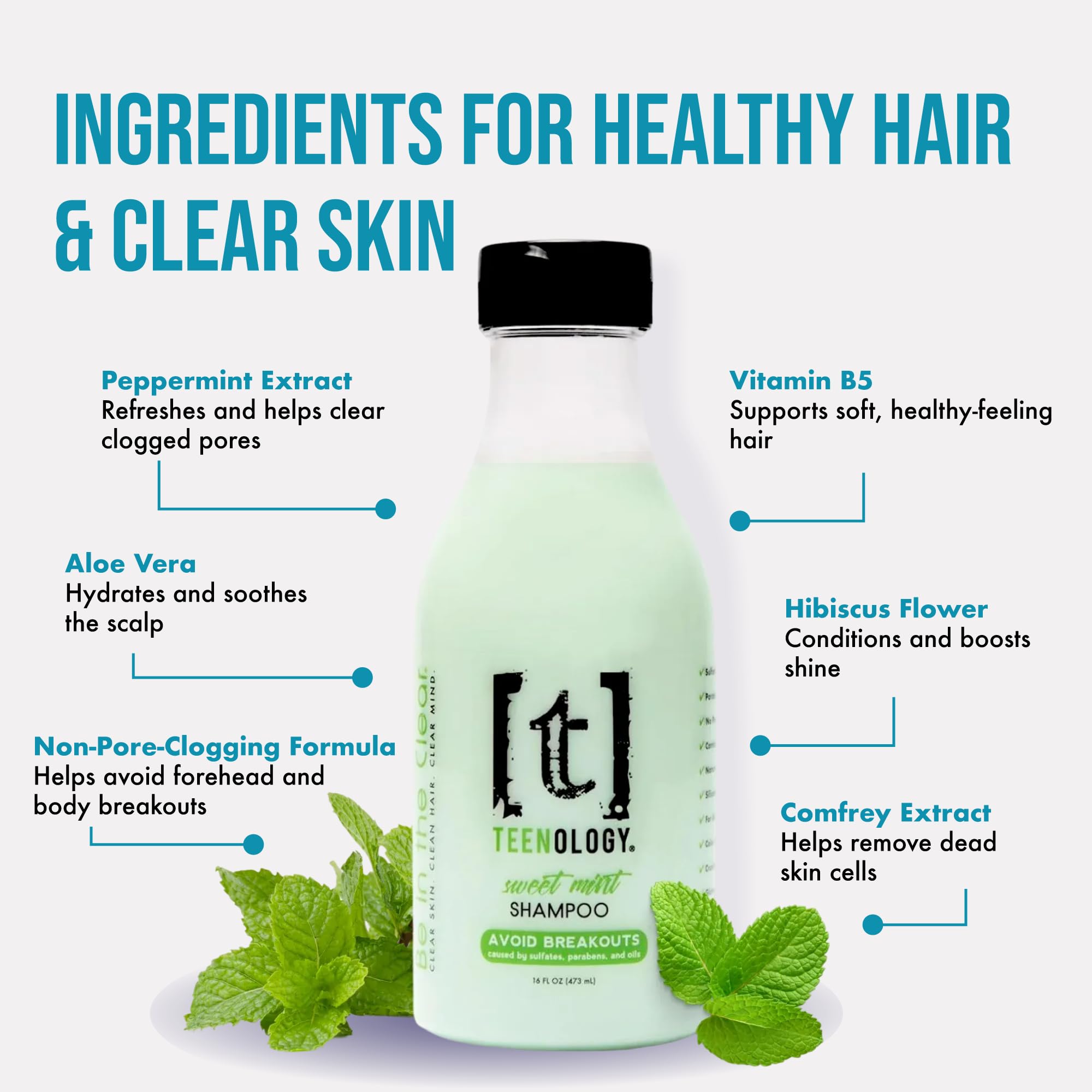 Teenology Teen Shampoo aplicado en raíces para frescura del cuero cabelludo.