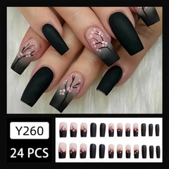 Teilihai uñas pegables brillo coffin con gradiente rosa y negro para eventos