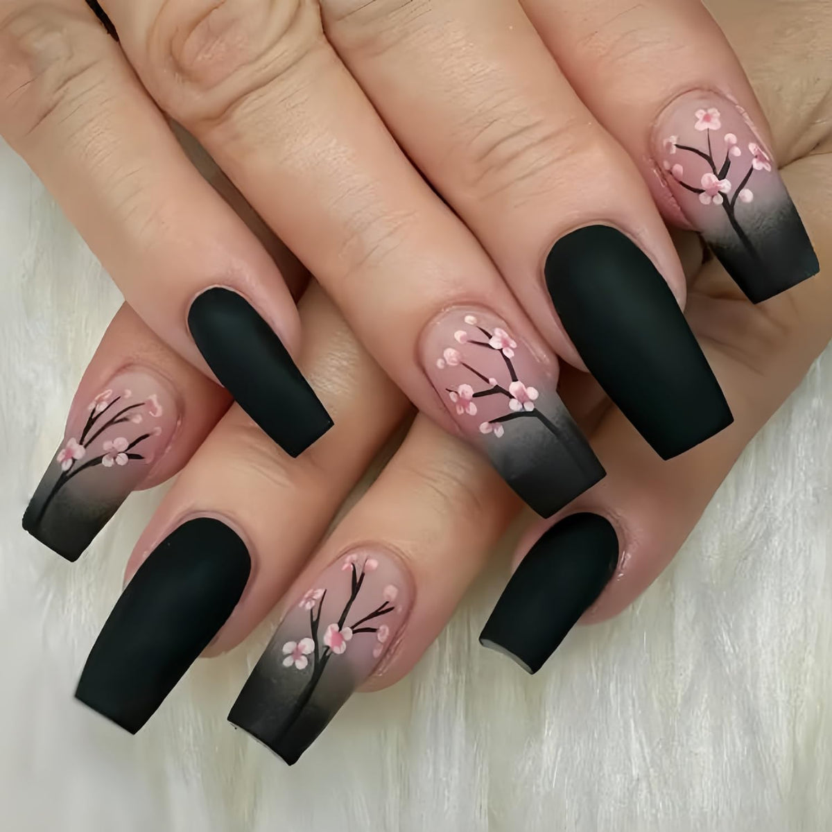 Teilihai uñas pegables gradiente rosa negro en forma cuadrada para un look diario