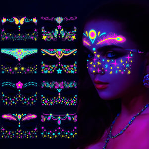 Tekalobr tatuajes neón para luz ultravioleta iluminando fiestas nocturnas con brillo intenso.