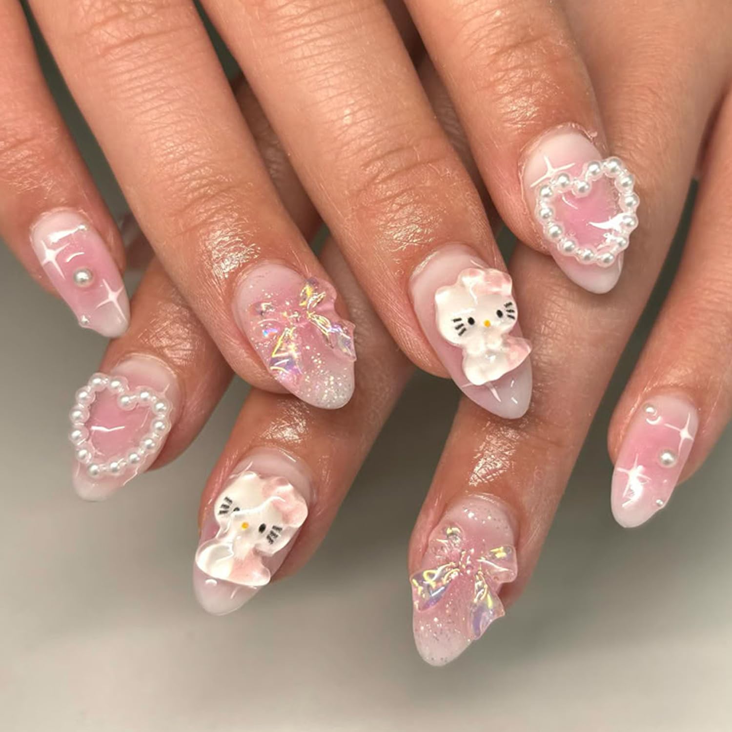 Temote Uñas postizas Rosa Forma Almendra Estilo tierno para uso diario