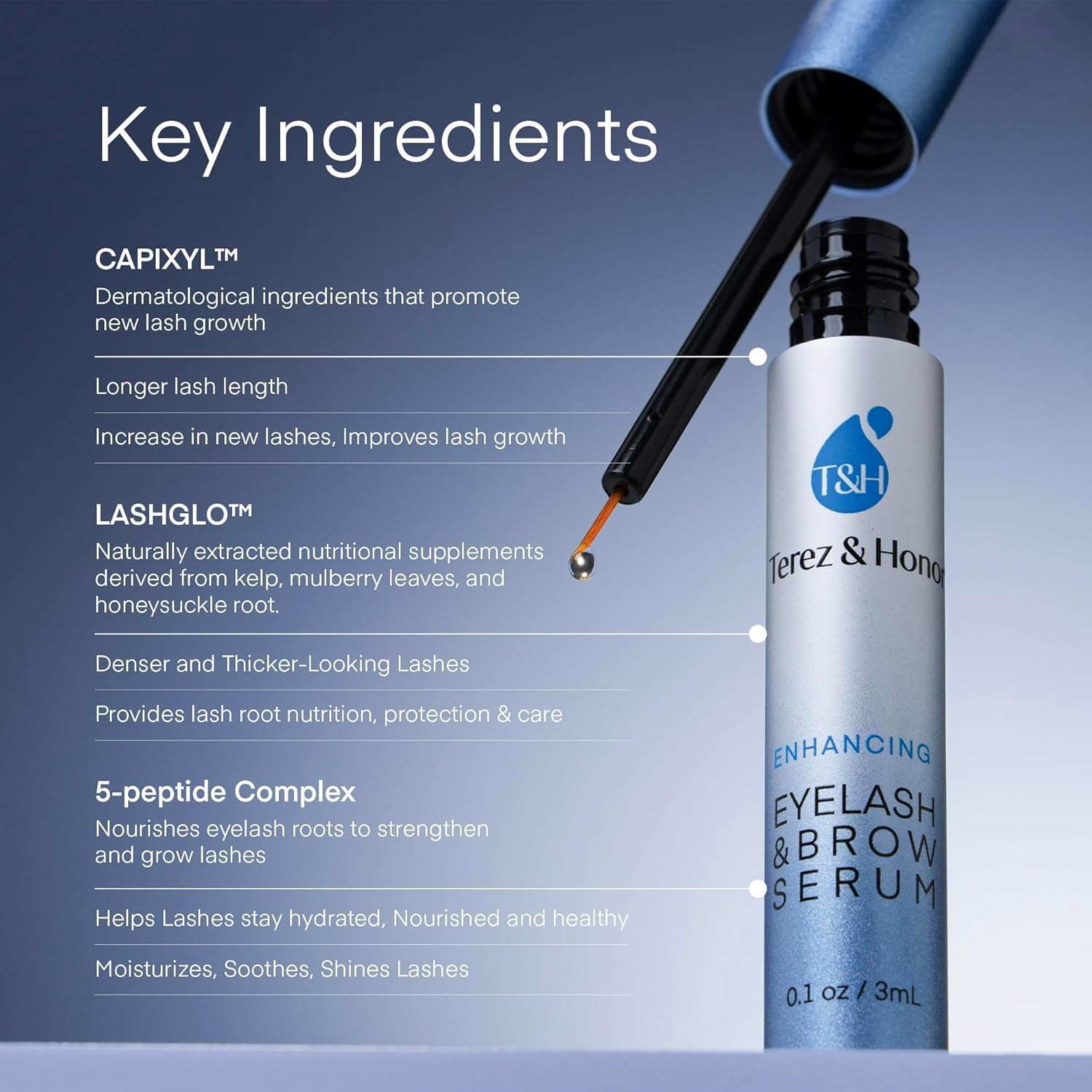 SERUM pestanas y cejas de TEREZ & HONOR con mayor espesor natural