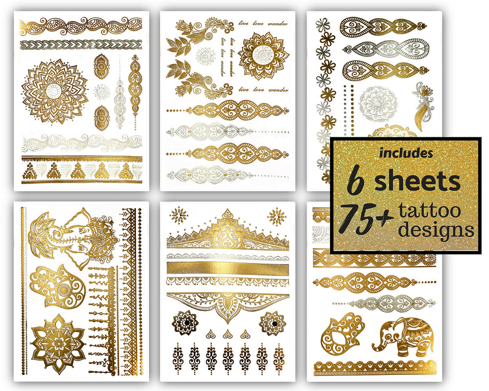 Terra Tattoos diseño paisley dorado, ideal para combinar.