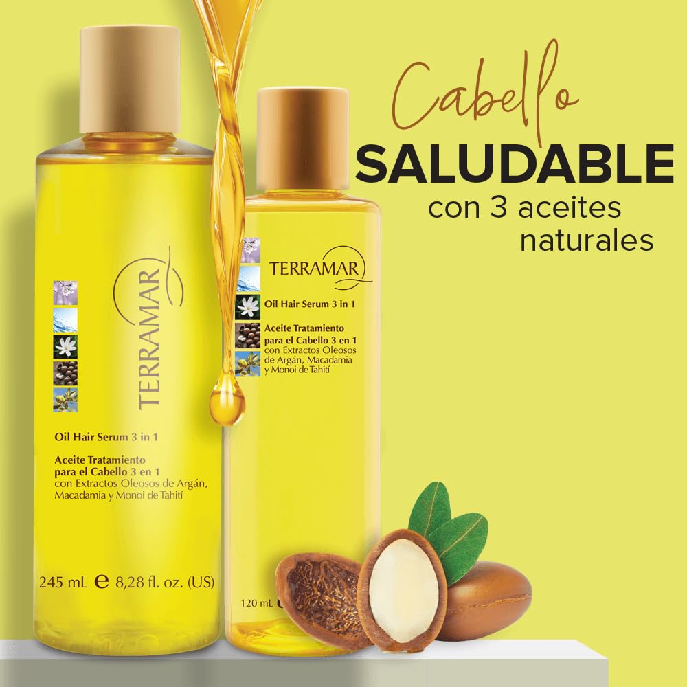 Terramar Aplicación de gotas de aceite para peinar y suavizar el cabello.