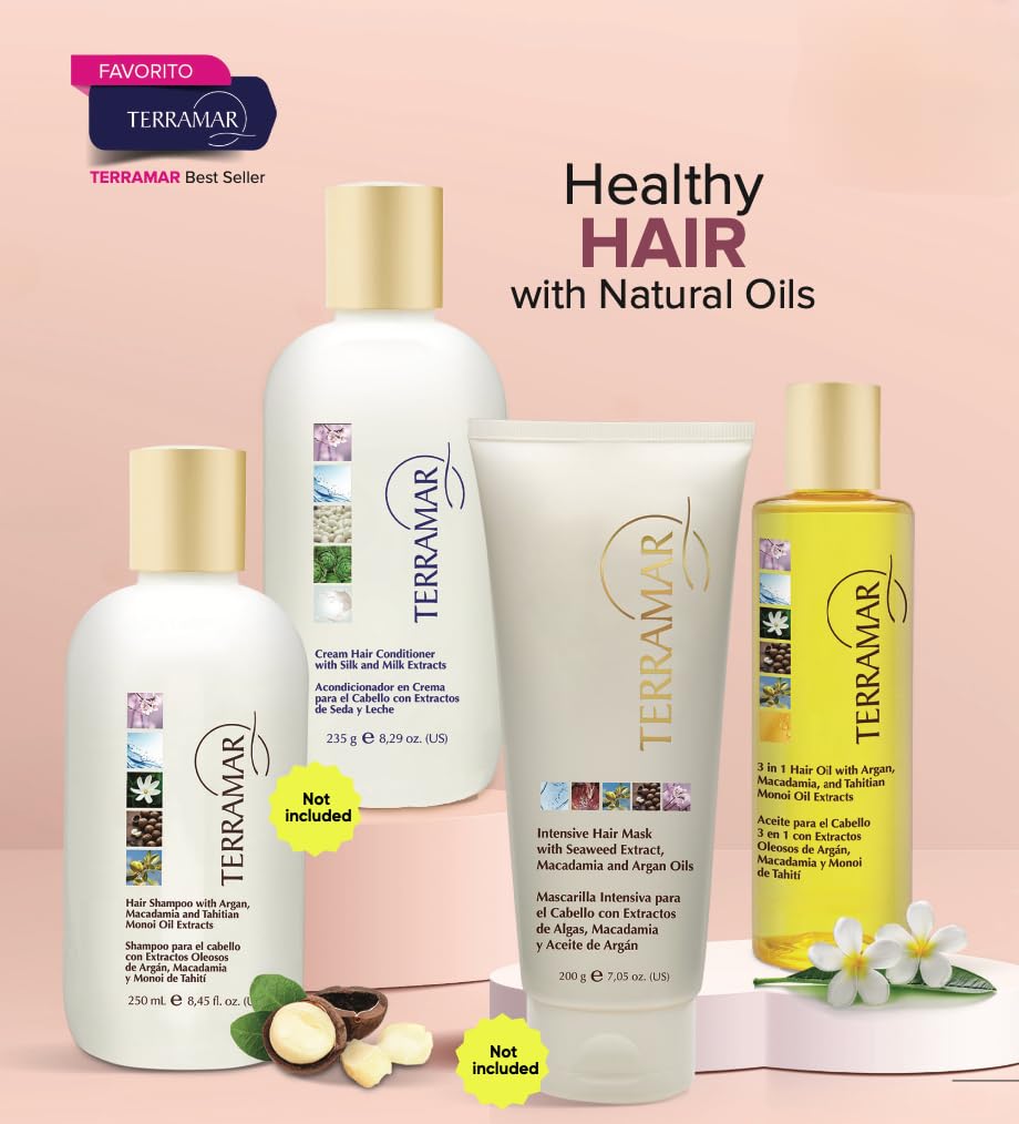 Terramar ingredientes argan macadamia monoi para todo tipo de cabello.