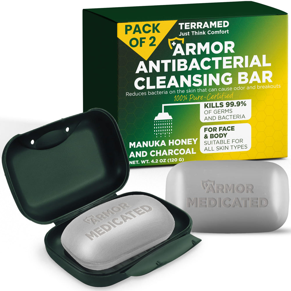 Terramed Just Think Comfort: barra antibacteriana 4.2 oz, pack de dos para higiene diaria.