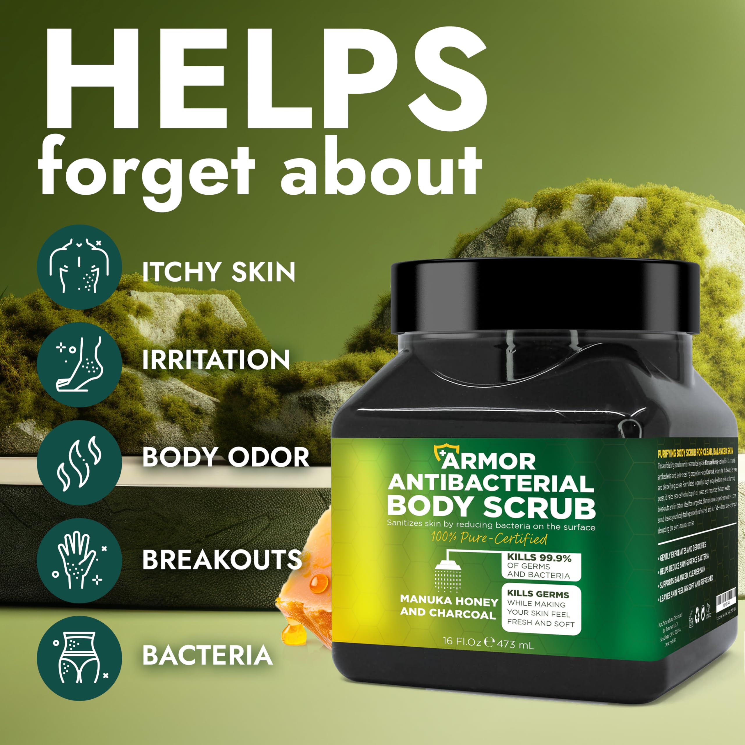 Textura cremosa del exfoliante corporal Terramed Just Think Comfort para piel suave.