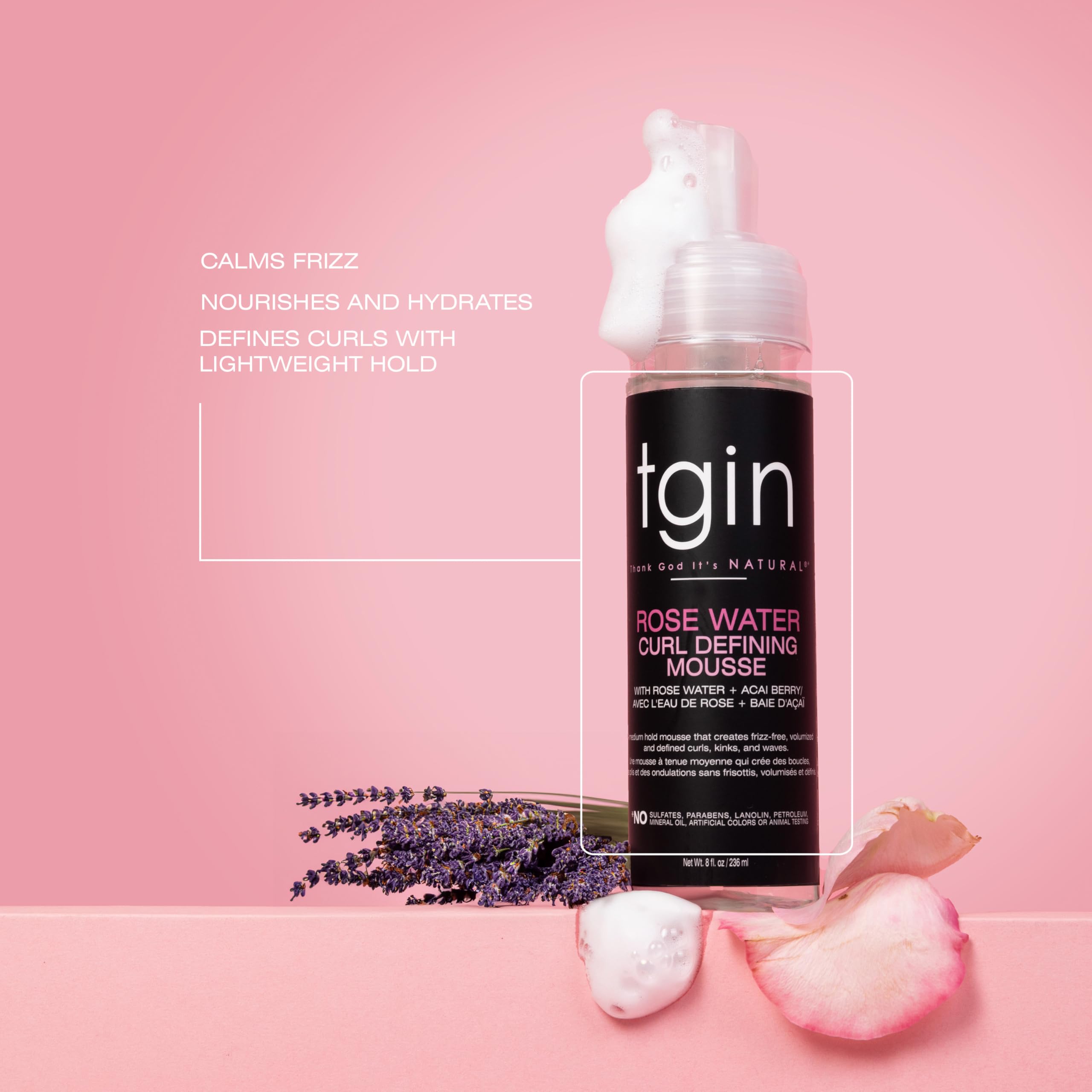 Hidratación duradera con agua de rosa y acai para brillo natural.