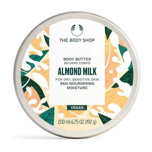 The Body Shop crema corporal de leche de almendra en bote, hidrata piel seca