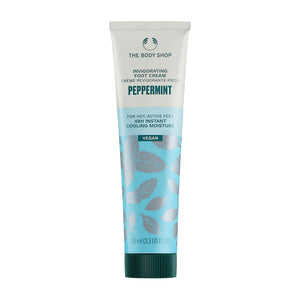 The Body Shop crema para pies menta, bote, sensación refrescante para pies cansados.