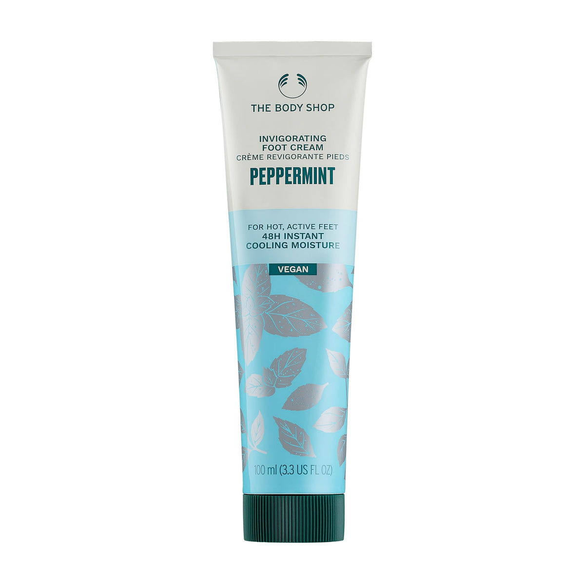 The Body Shop crema para pies menta, bote, sensación refrescante para pies cansados.