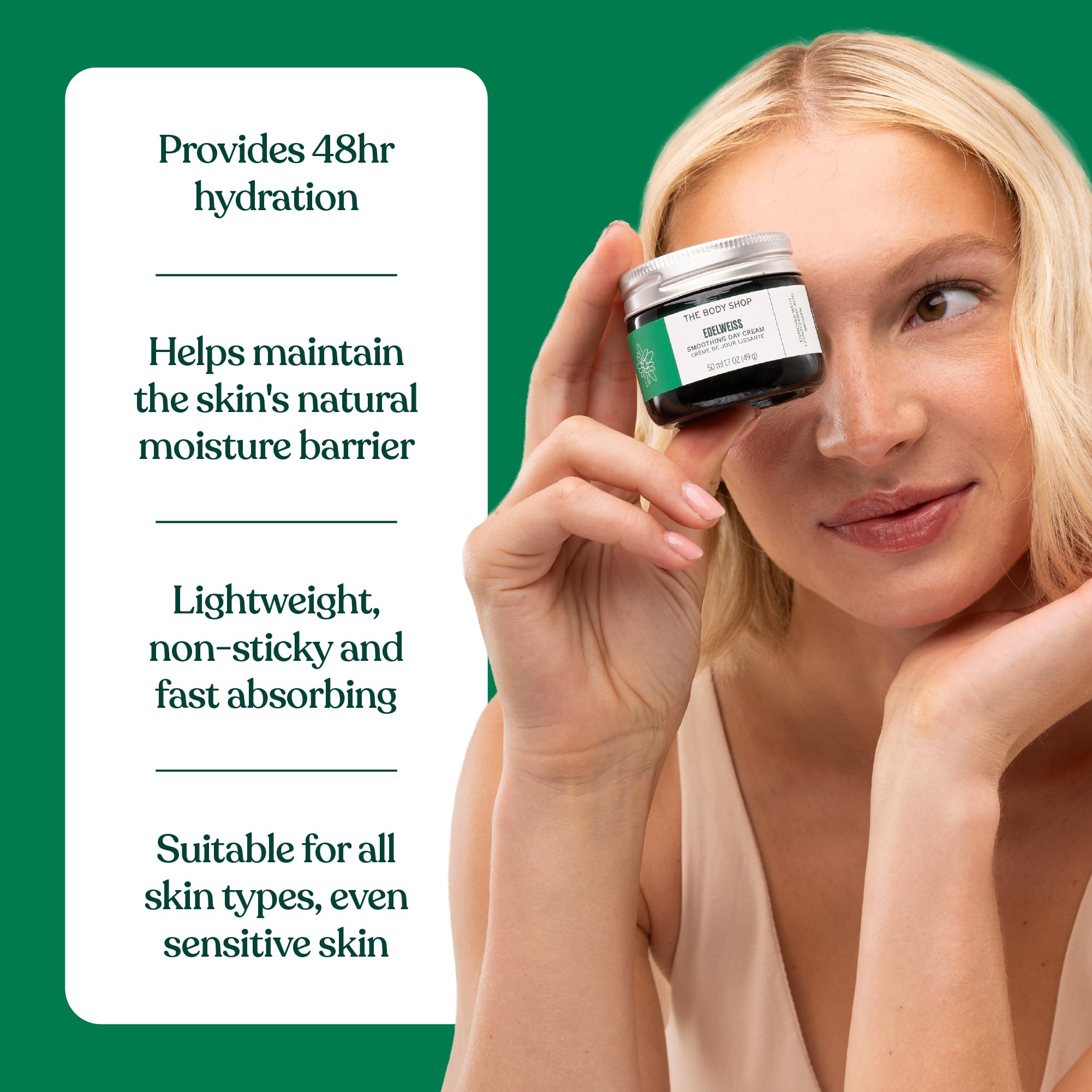 The Body Shop Edelweiss Crema de Día, extracto alpino para fortaleza.