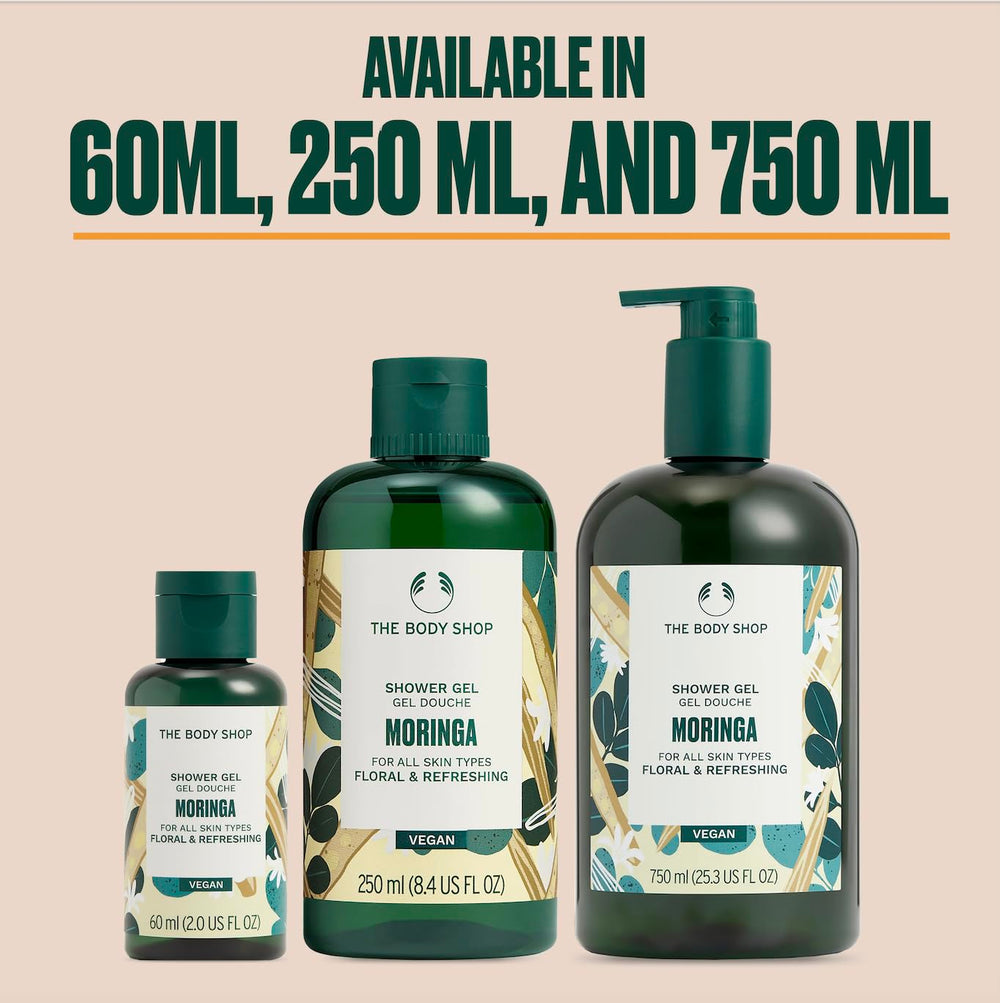 The Body Shop fragancia floral de moringa, ducha refrescante y agradable.