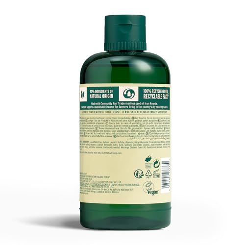 The Body Shop gel de ducha moringa espumoso, lavado suave y envolvente.