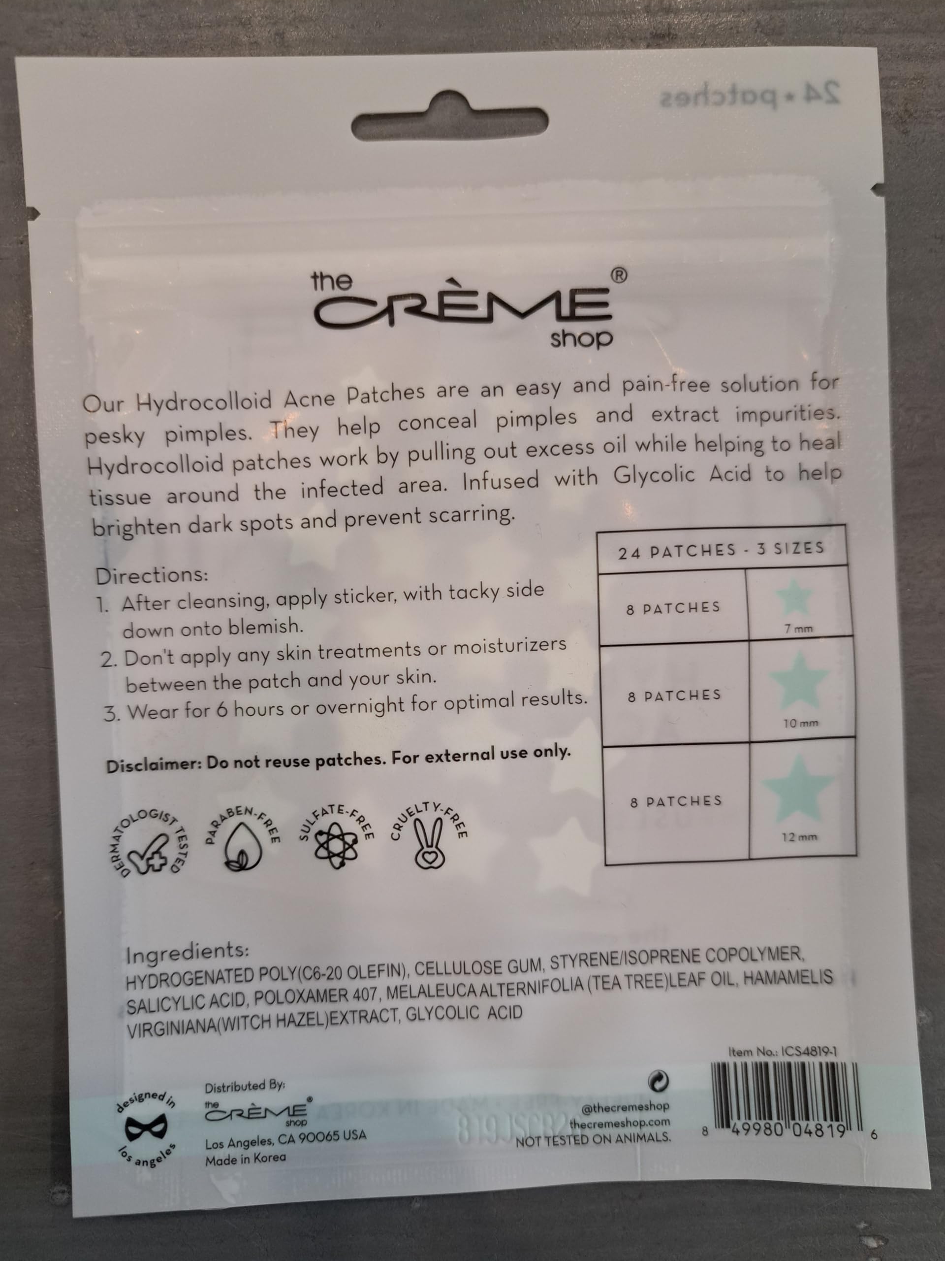 The Crème Shop parche nocturno para acné con cuidado suave.