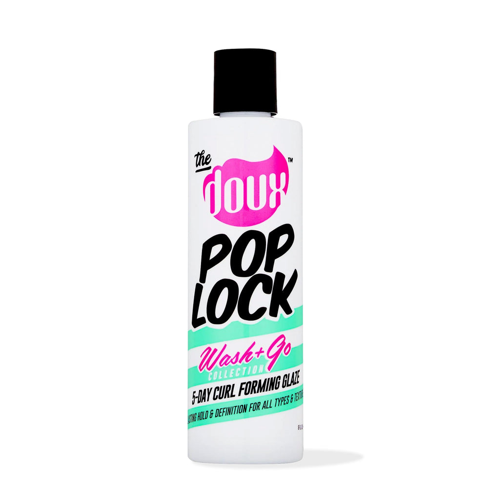 The Doux POP LOCK frasco mostrando el gel, ideal para rizos duraderos