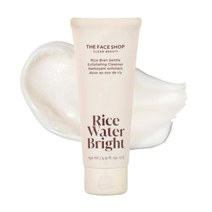 The Face Shop Rice Water Bright, botella frontal, limpieza suave para piel sensible.