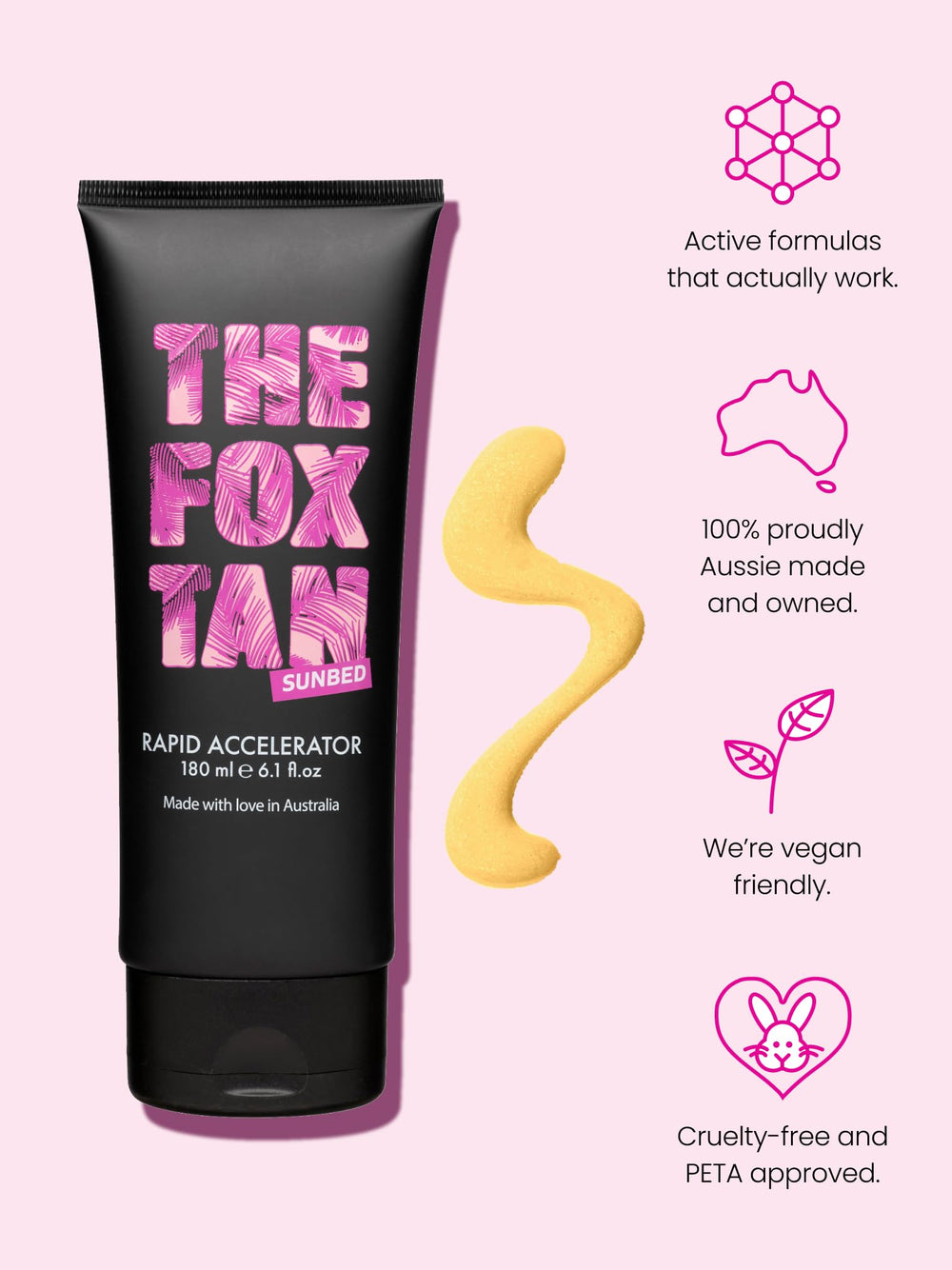 The Fox Tan Rapid Accelerator aumenta melanina para tonos profundos.