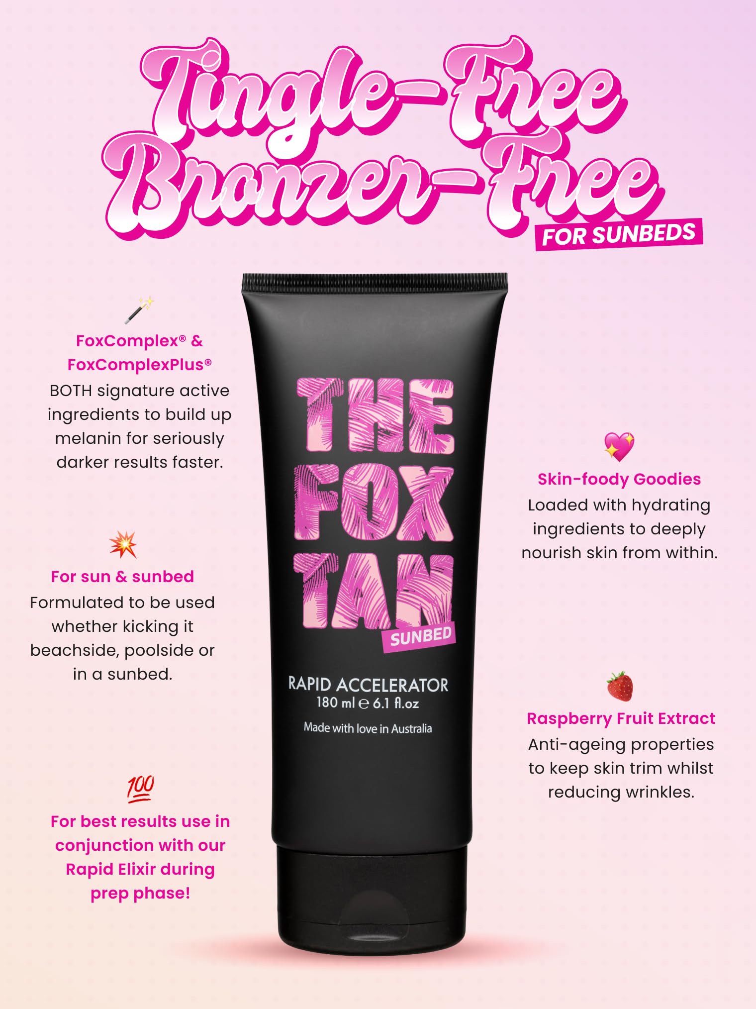 The Fox Tan Rapid Accelerator muestra textura cremosa para absorción suave.