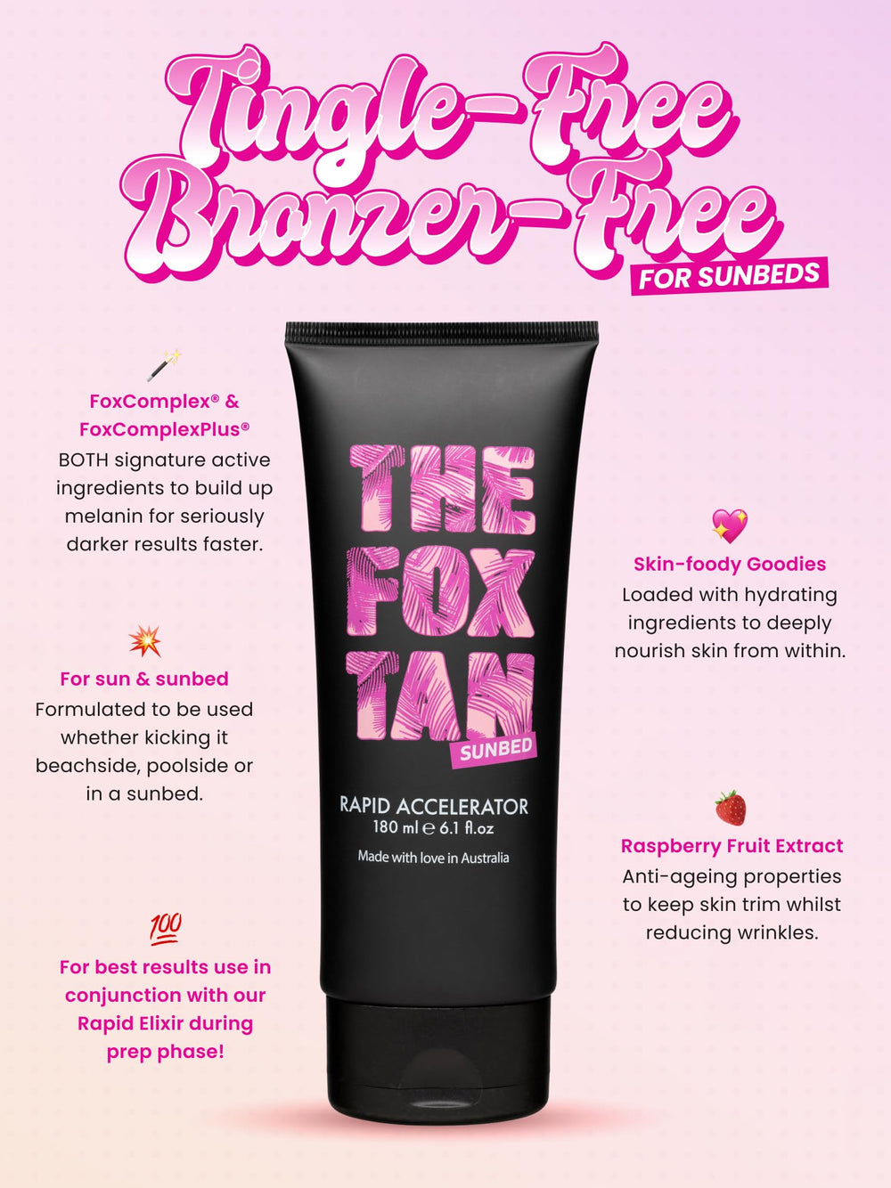 The Fox Tan Rapid Accelerator muestra textura cremosa para absorción suave.