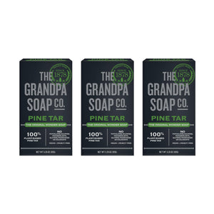 The Grandpa Soap Company Pine Tar Bar Soap empaquetado, ideal para higiene diaria.