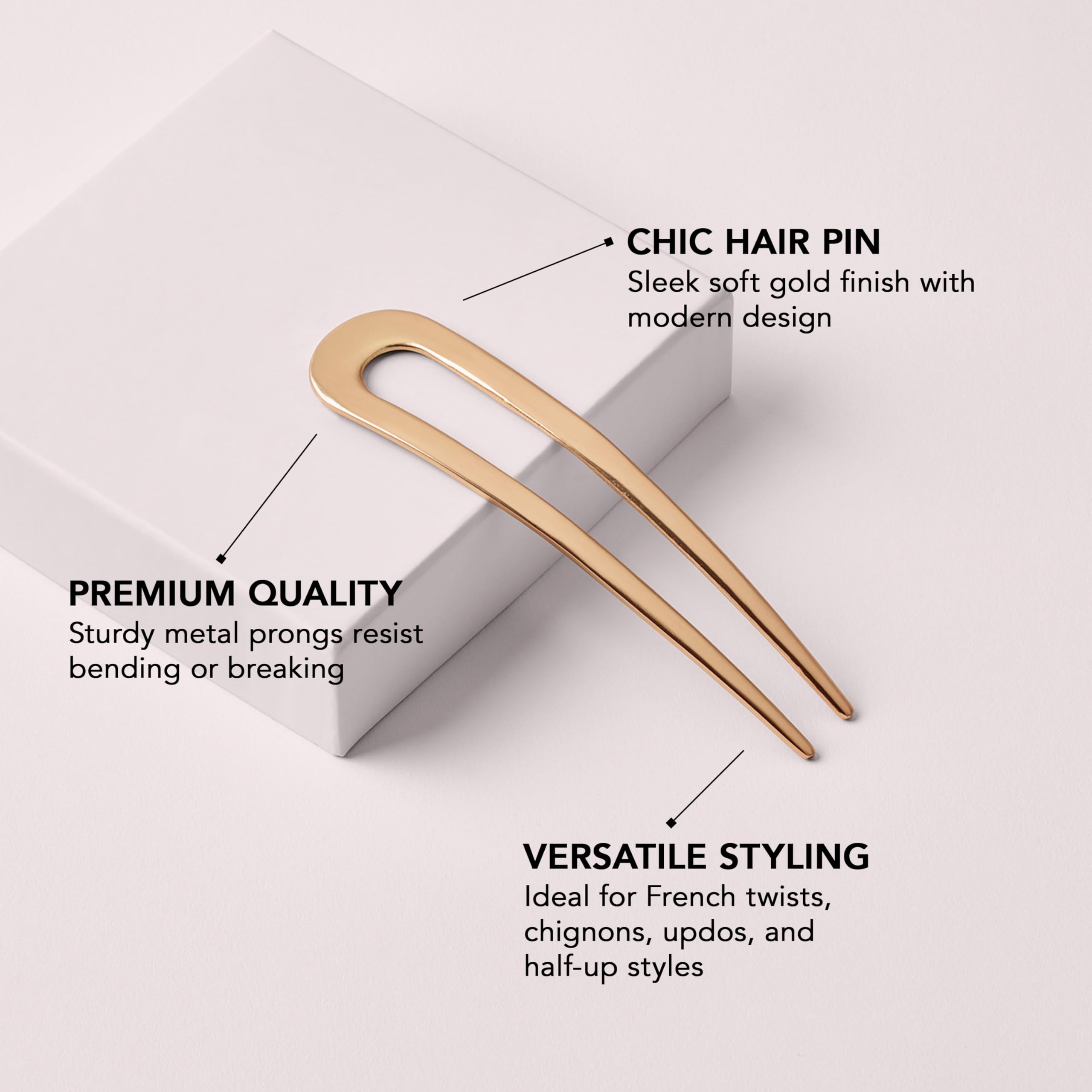 The Hair Edit Sleek Chignon Pin, diseño francés minimalista que realza chignons y giros.
