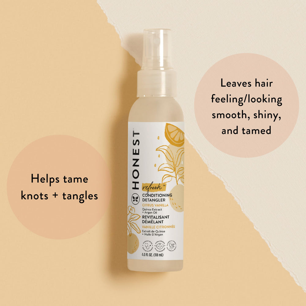 The Honest Company Acondicionador con aceite de argán y jojoba, suaviza el cabello.