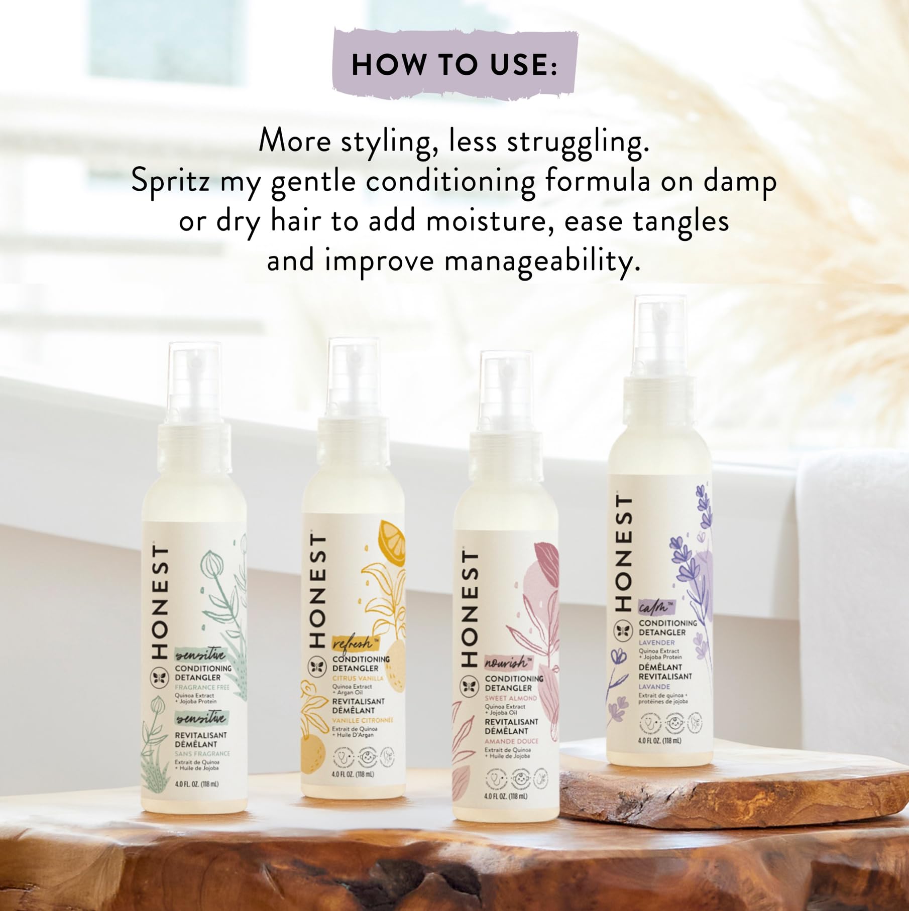 The Honest Company Calendula y manzanilla calman y suavizan el cabello.
