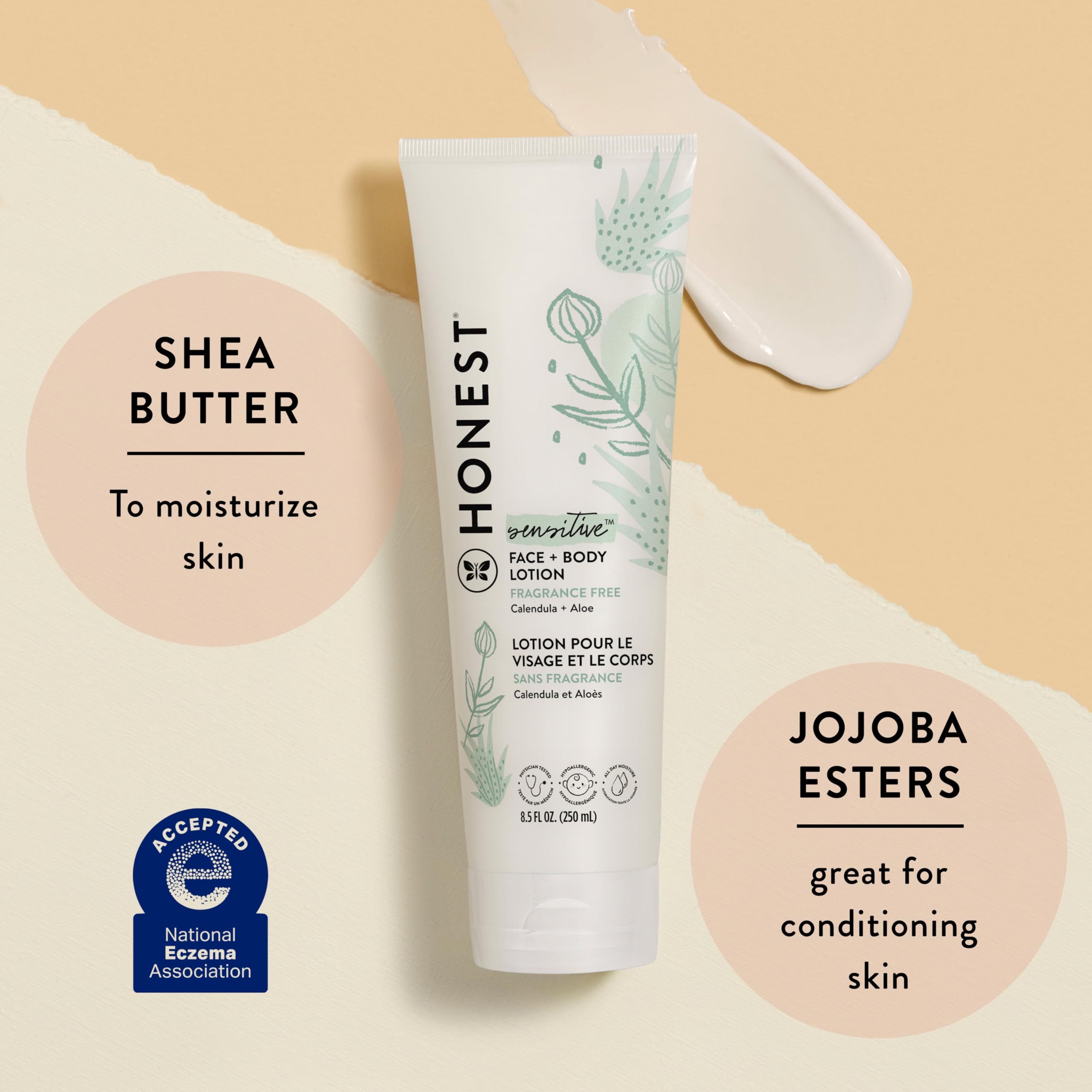 Textura cremosa de The Honest Company, absorción rápida para piel suave
