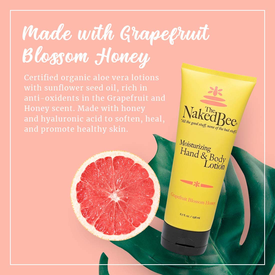 The Naked Bee loción pomelo flor, textura cremosa para piel suave y nutrida.