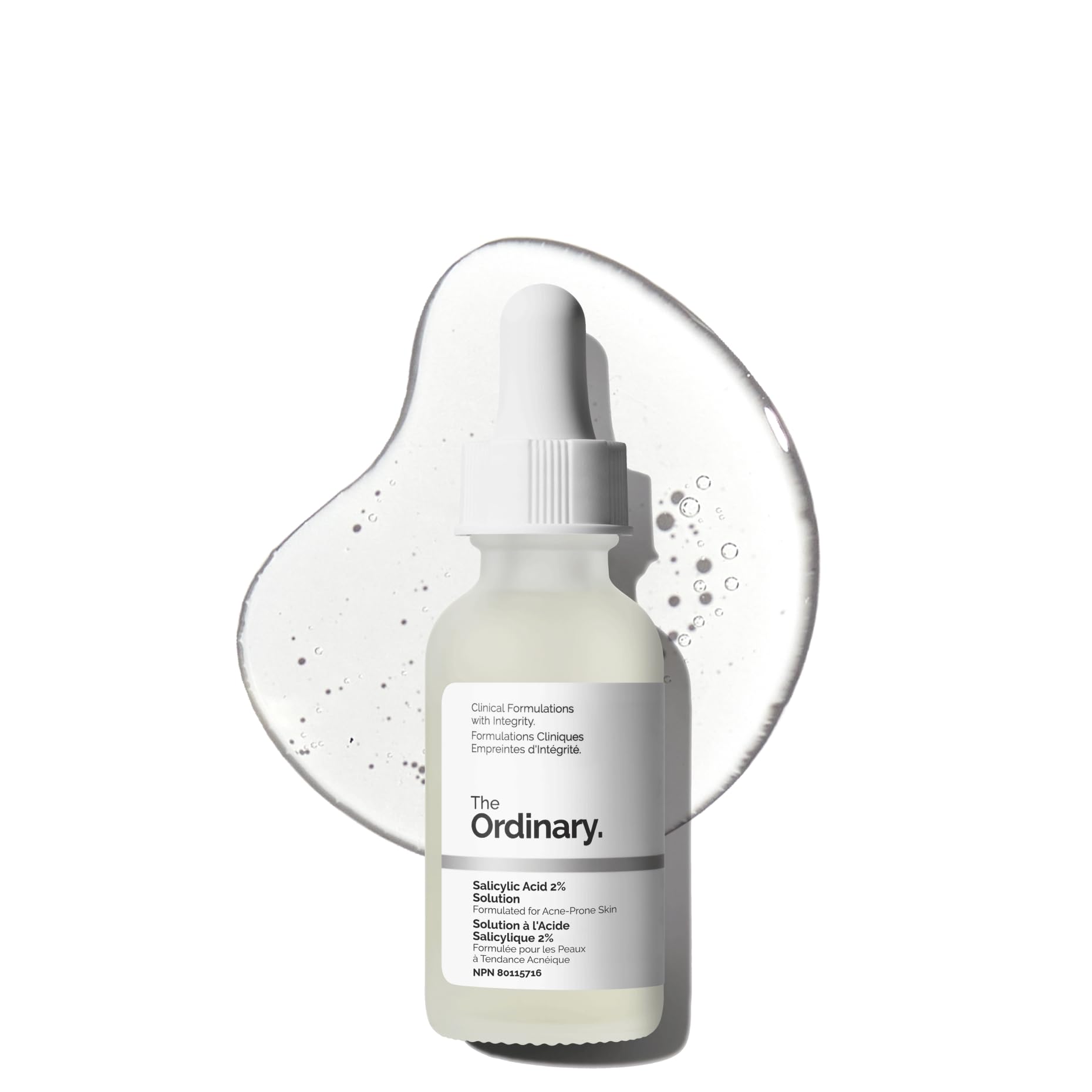 The Ordinary: botella en primer plano de ácido salicílico 2% para exfoliar suavemente.