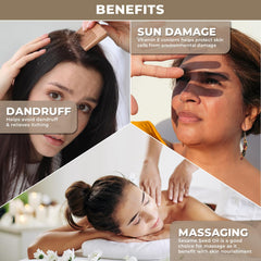 Aplicación en cabello con The Organic Forest aceite de sésamo para brillo.