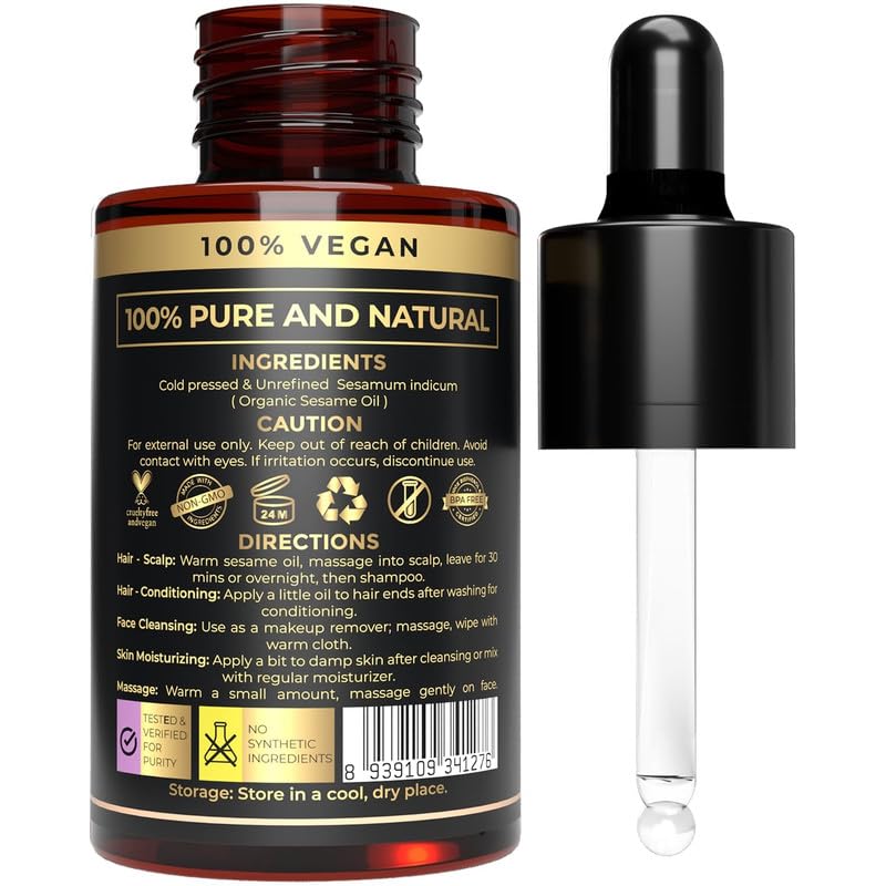 Aplicación en piel con The Organic Forest aceite de sésamo para hidratación suave.