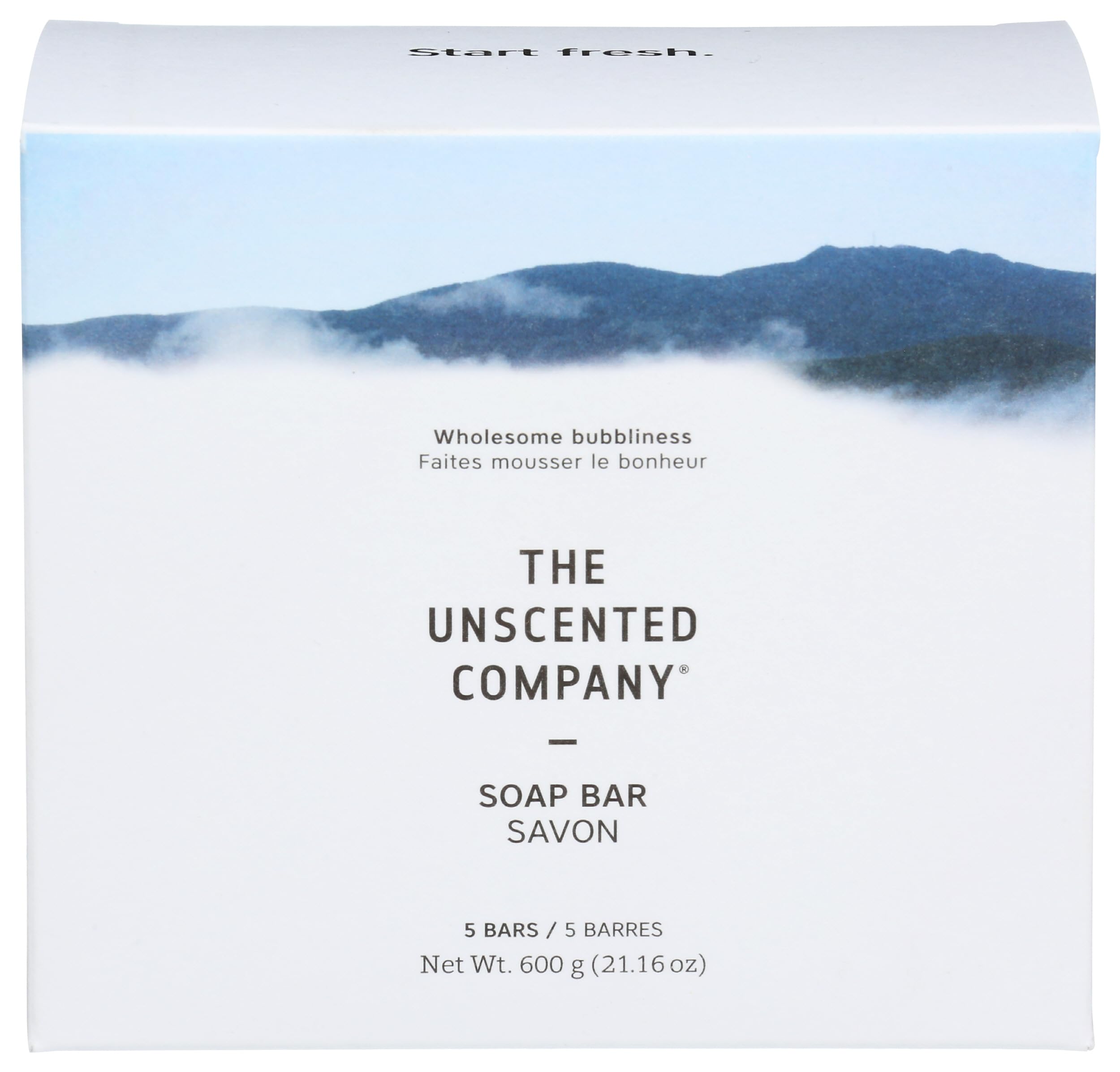The Unscented Company jabon-barra-5-unidades presentación en caja para uso diario suave.