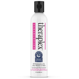 Theraplex Emoliente Claro en botella, textura suave para piel seca.