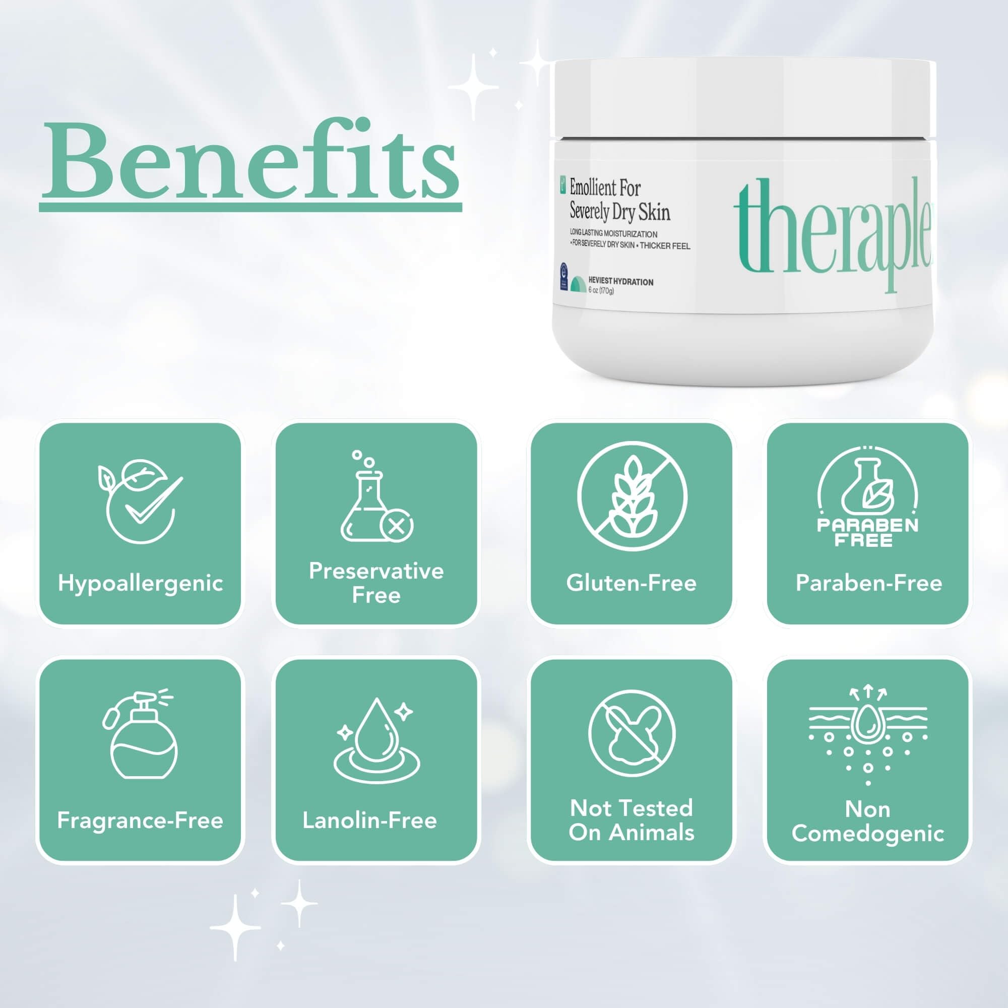Theraplex Emollient aplicación suave en piel sensible para uso diario.