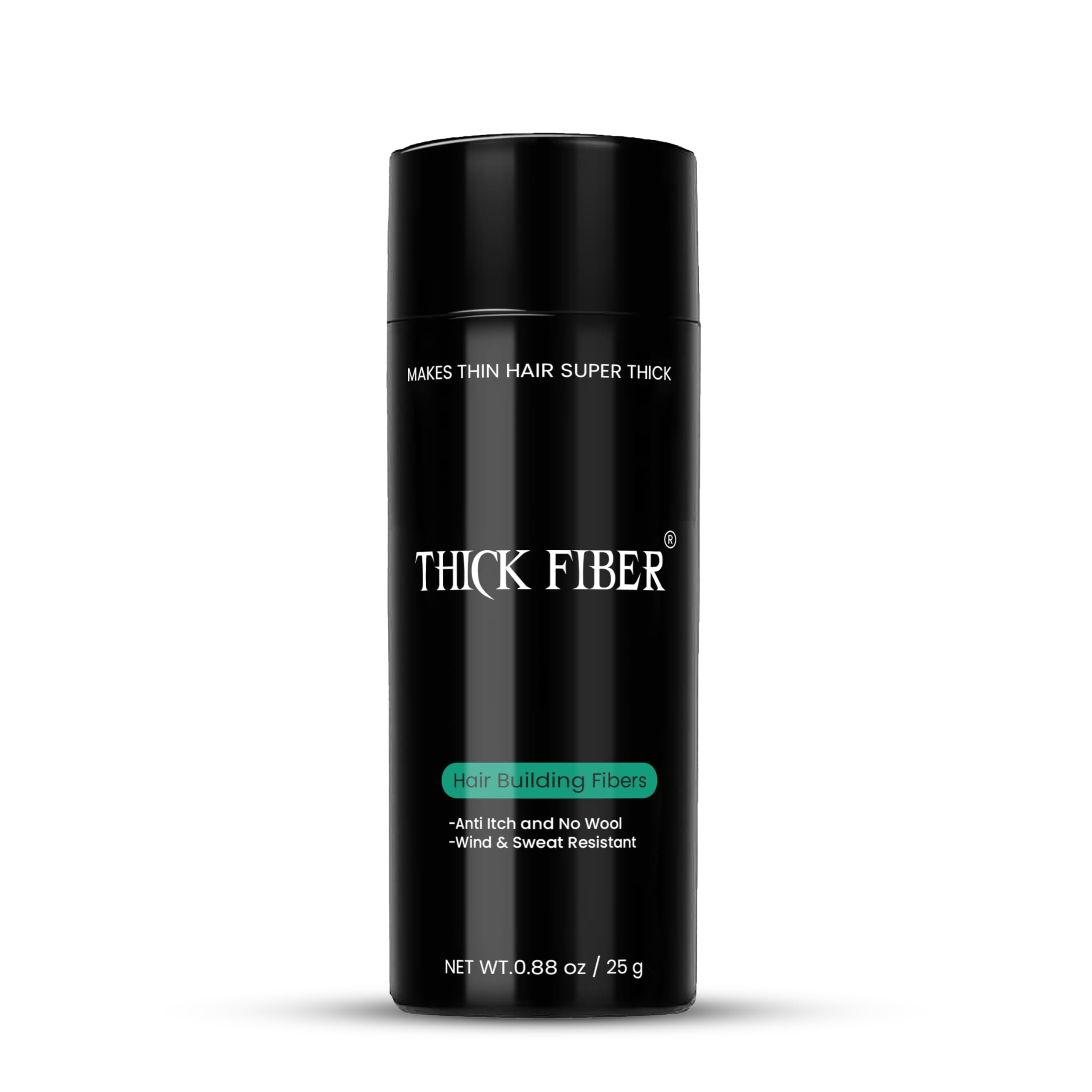 THICK FIBER frasco 25 g negro cubre entradas y aporta volumen.