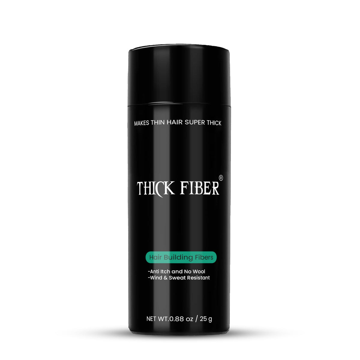 THICK FIBER frasco 25 g negro cubre entradas y aporta volumen.