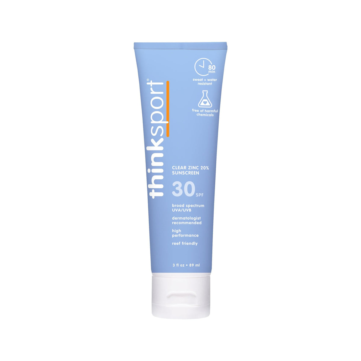 Thinksport SPF 30 crema solar mineral para deporte, protección duradera al aire libre