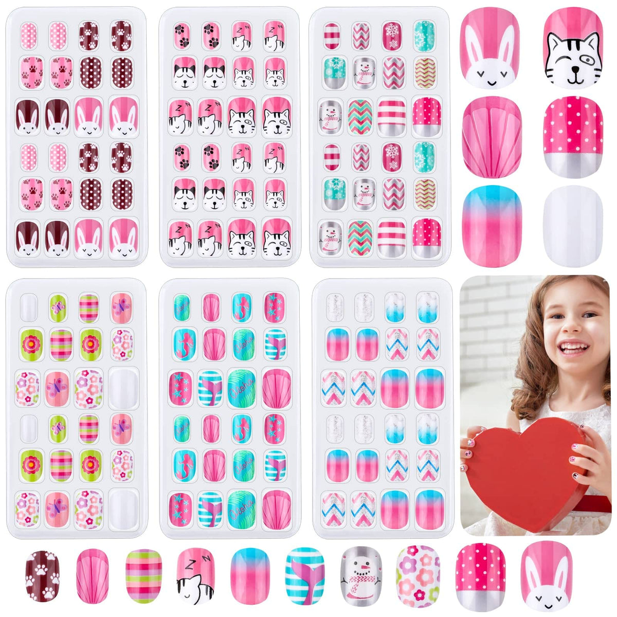 Thrilez Uñas Postizas para Niñas, caja set, opción segura para decorar uñas divertidas