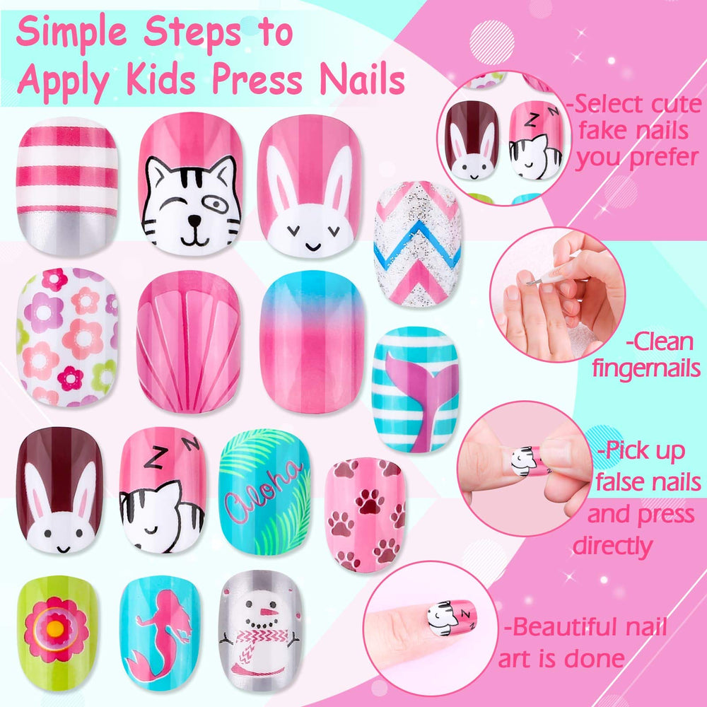Thrilez Uñas Postizas para Niñas, colores vivos, perfectas para estilos temáticos