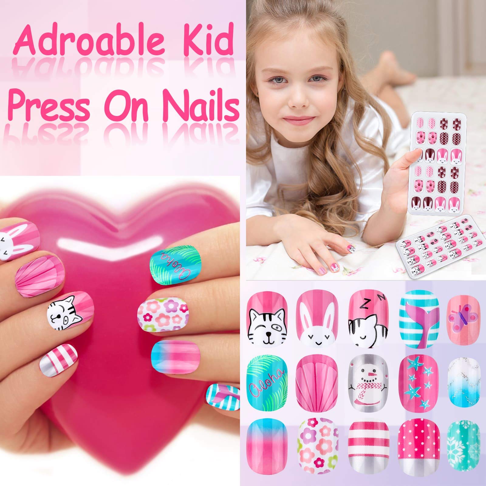 Thrilez Uñas Postizas para Niñas, diseños animales, ideal para niñas creativas