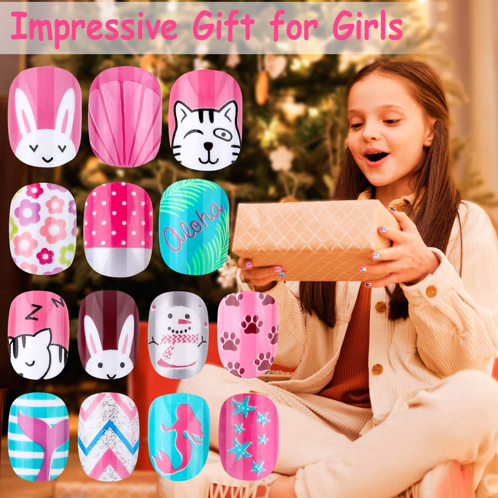 Thrilez Uñas Postizas para Niñas, regalo ideal, para fiestas y cumpleaños