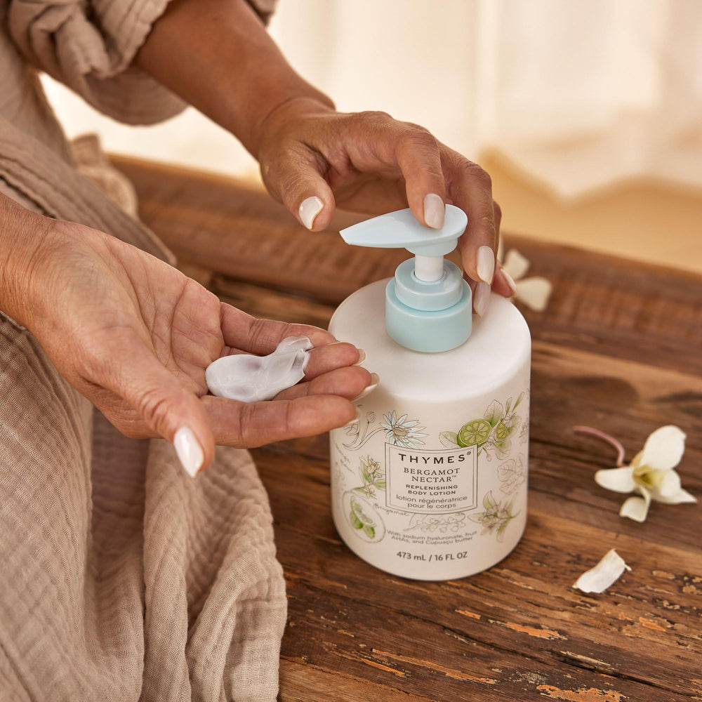 Envase de vidrio Thymes Bergamot Nectar facilita uso y cuidado