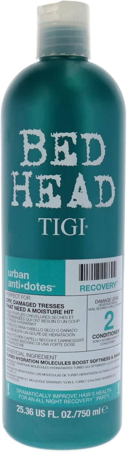 Bed Head TIGI Recovery condicionador, botella muestra hidratación intensiva para cabello seco.