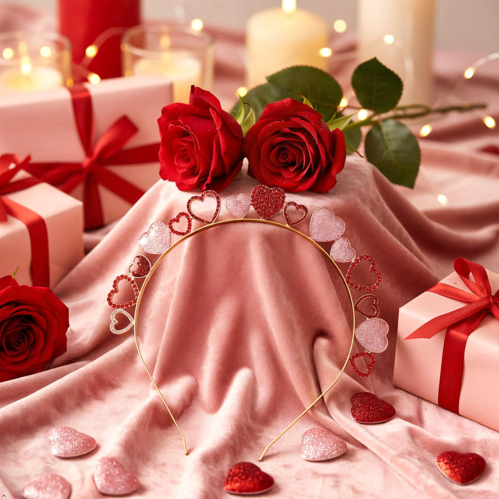 Tihebax diadema corazones rosa brillo, aporta romanticismo suave.