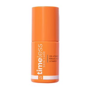 Timeless Skin Care suero de vitamina C: botella de vidrio para uso diario y brillo suave.
