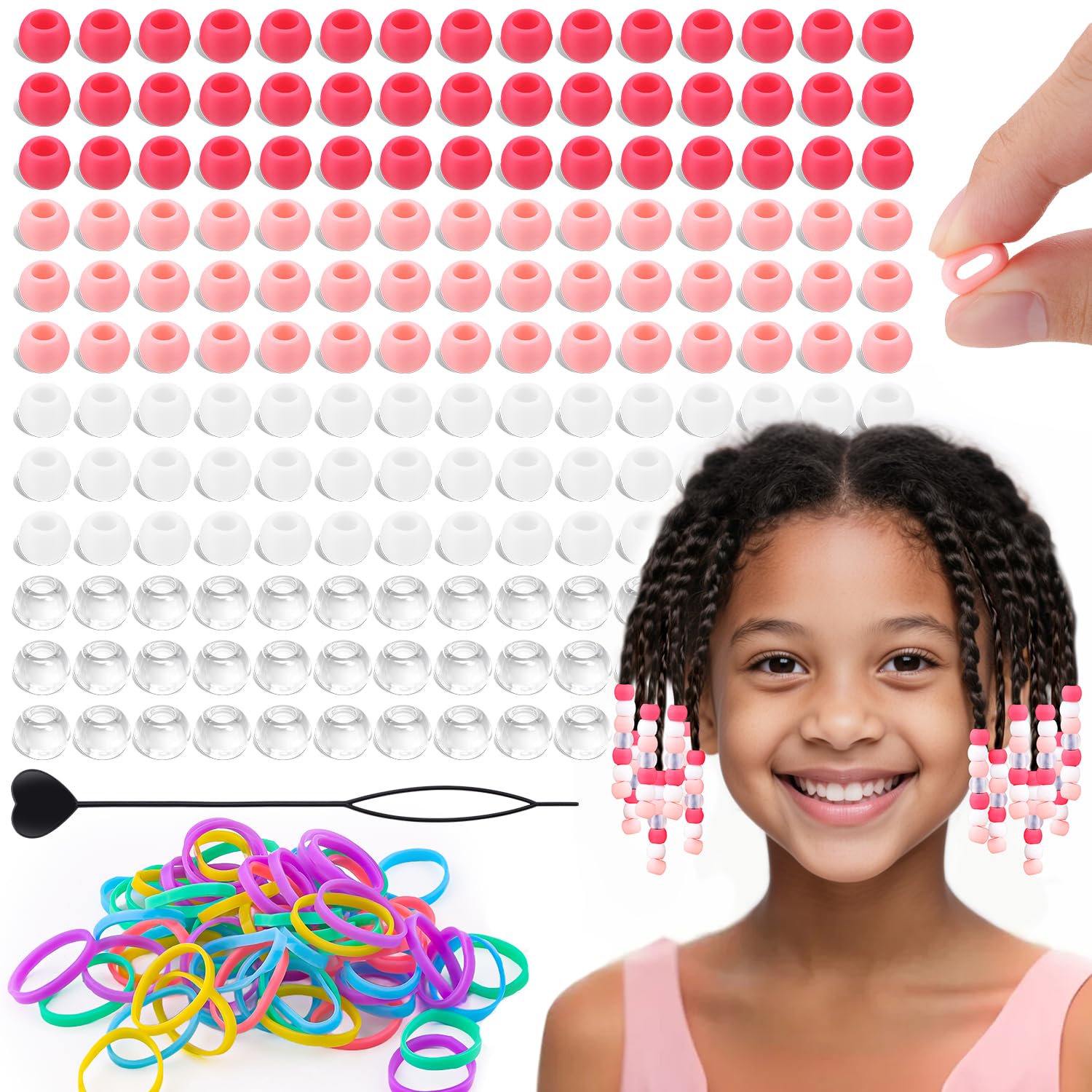 Cuentas de silicona TINKRSTUFF 10 mm para trenzas en rosa claro, listas para estilos rápidos.
