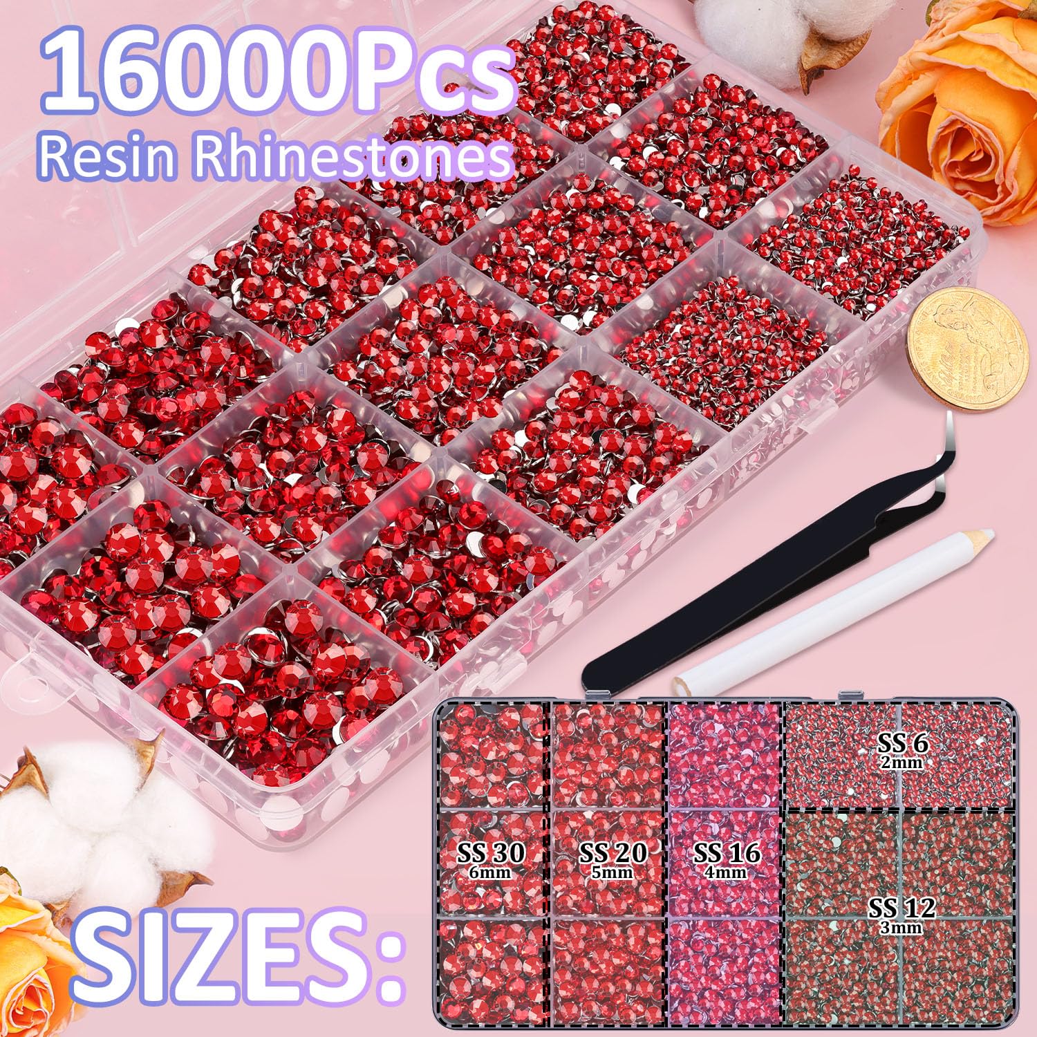 Piedras de resina rojas TINKRSTUFF de 3mm para acentos en calzado y ropa.